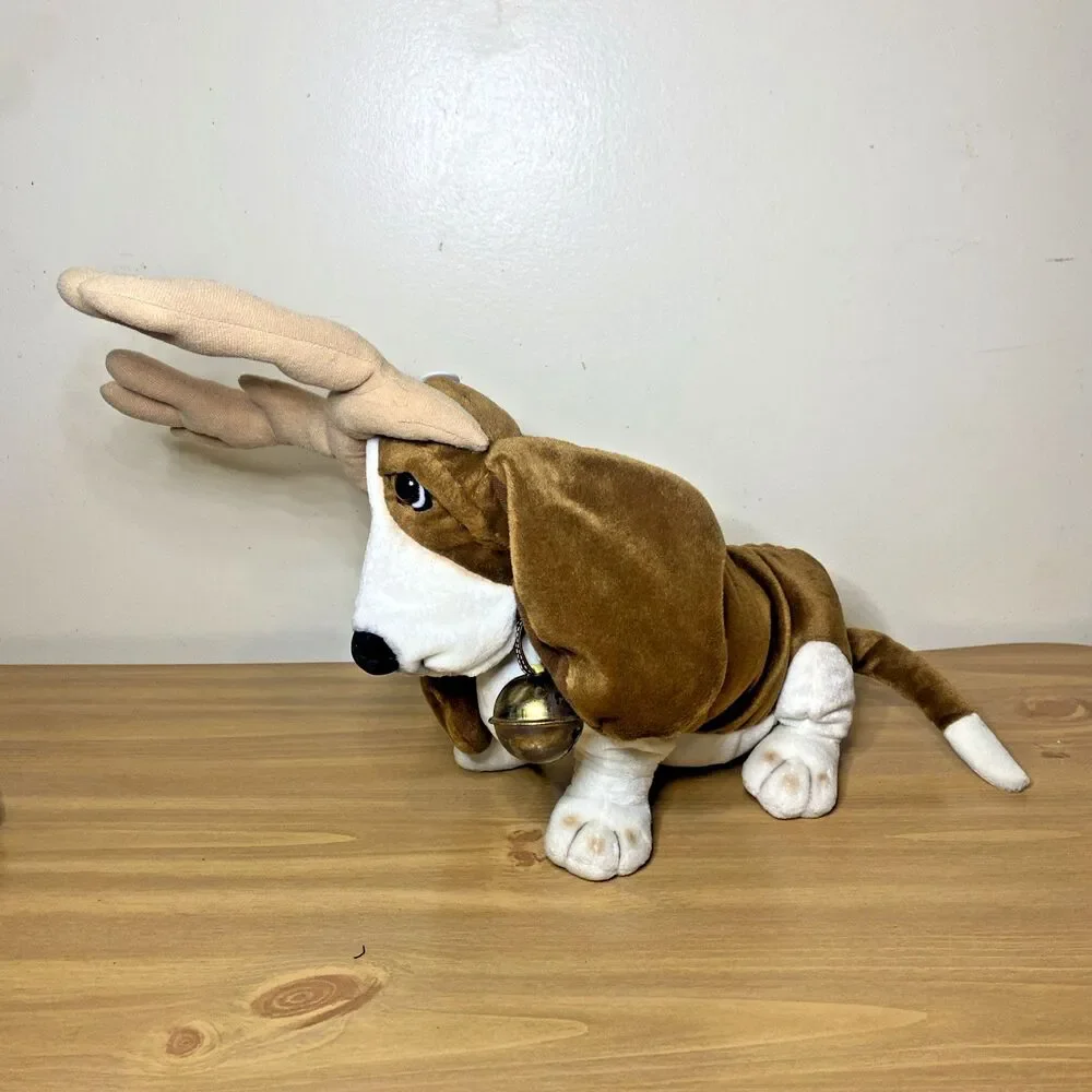 Applause Hush Puppies Holiday Basset Hound Dog Antlers  Bell 14